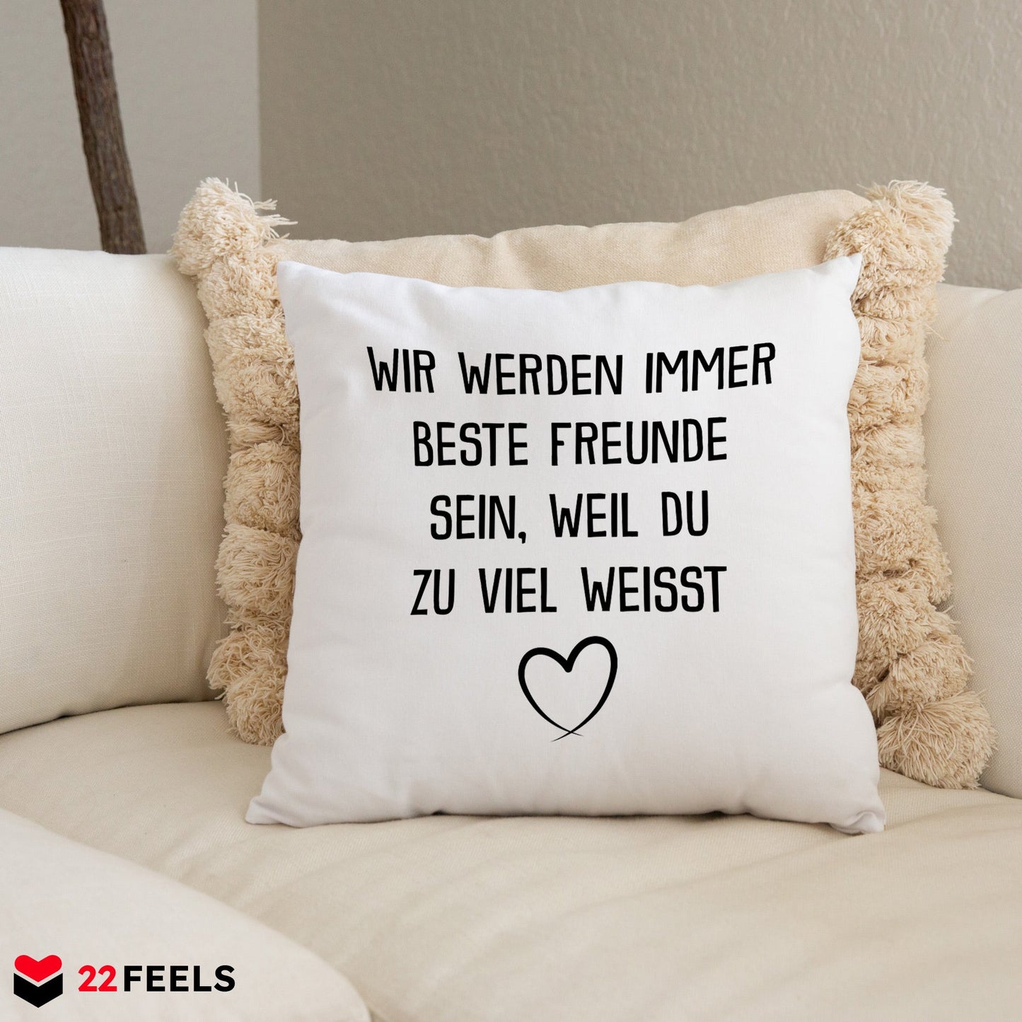 22Feels® Beste Freundin Geschenk - Kissen mit Spruch: Du weisst zu viel (Weiss 40x40cm)-Kissen Weiss 40x40-22Feels
