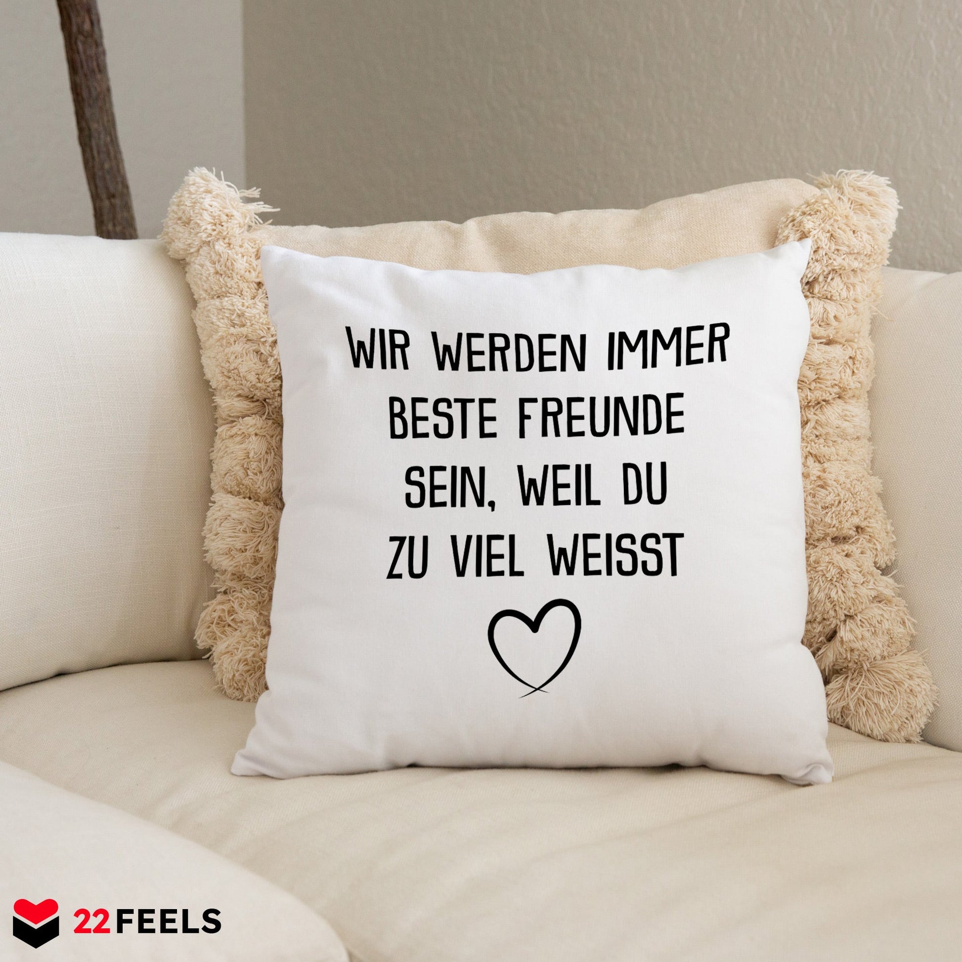 22Feels® Beste Freundin Geschenk - Kissen mit Spruch: Du weisst zu viel (Weiss 40x40cm)-Kissen Weiss 40x40-22Feels