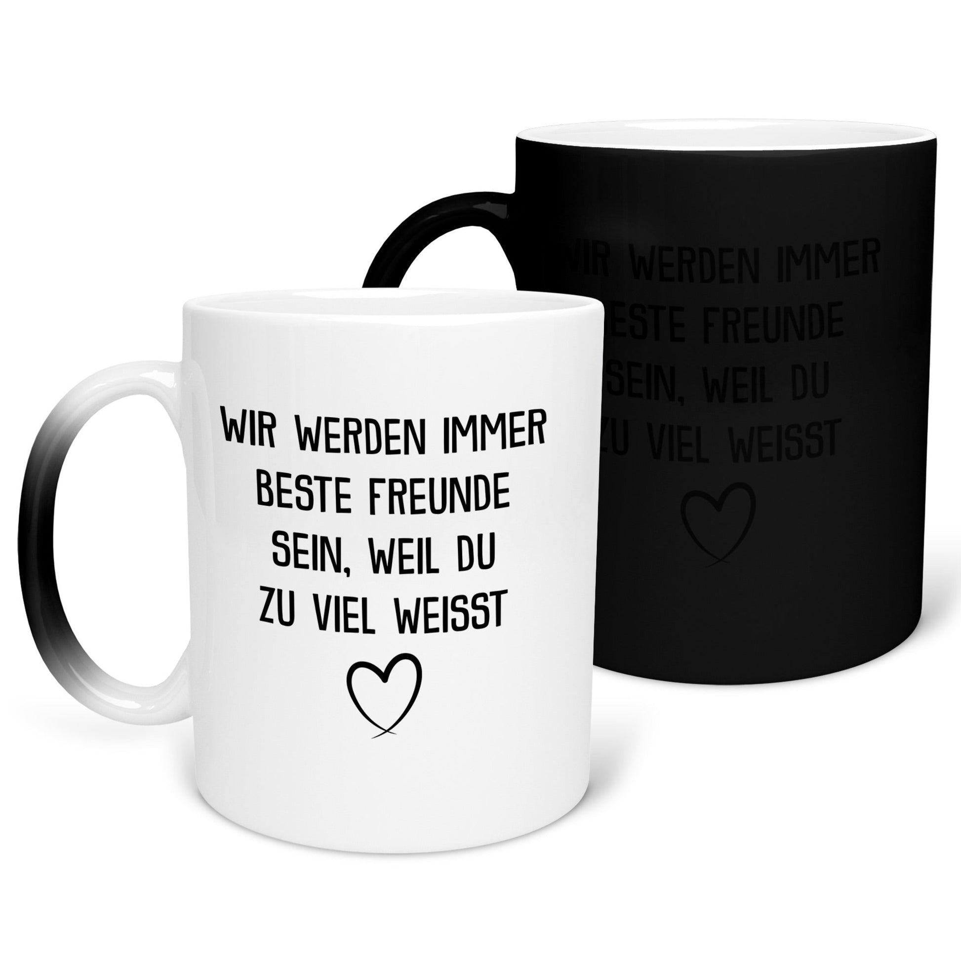 22Feels® Beste Freundin Geschenk - Zaubertasse mit Spruch: Du weisst zu viel (Matt-Schwarz und Weiss, 320ml)-Farbwechsel Tasse Matt 320ml-22Feels