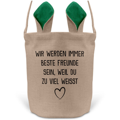 22Feels® Beste Freundin BFF Osterkorb mit Henkel Ostergeschenk Tragetasche Ostern Deko Osternest Körbchen Hasenohren (Beige/Grün)-Ostern Tragetasche-22Feels
