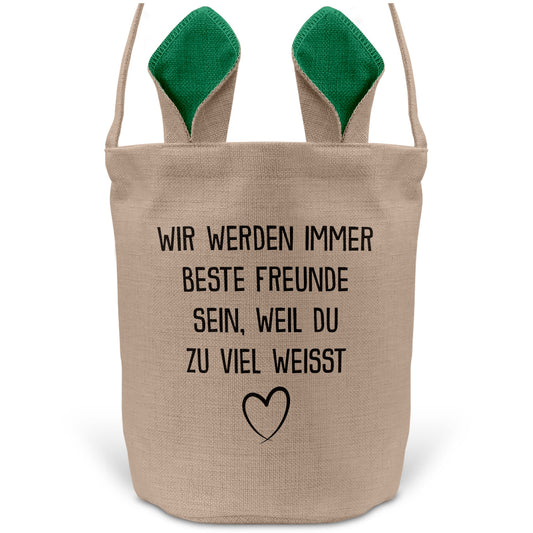 22Feels® Beste Freundin BFF Osterkorb mit Henkel Ostergeschenk Tragetasche Ostern Deko Osternest Körbchen Hasenohren (Beige/Grün)-Ostern Tragetasche-22Feels
