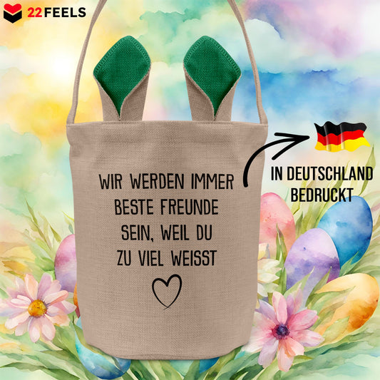 22Feels® Beste Freundin BFF Osterkorb mit Henkel Ostergeschenk Tragetasche Ostern Deko Osternest Körbchen Hasenohren (Beige/Grün)-Ostern Tragetasche-22Feels