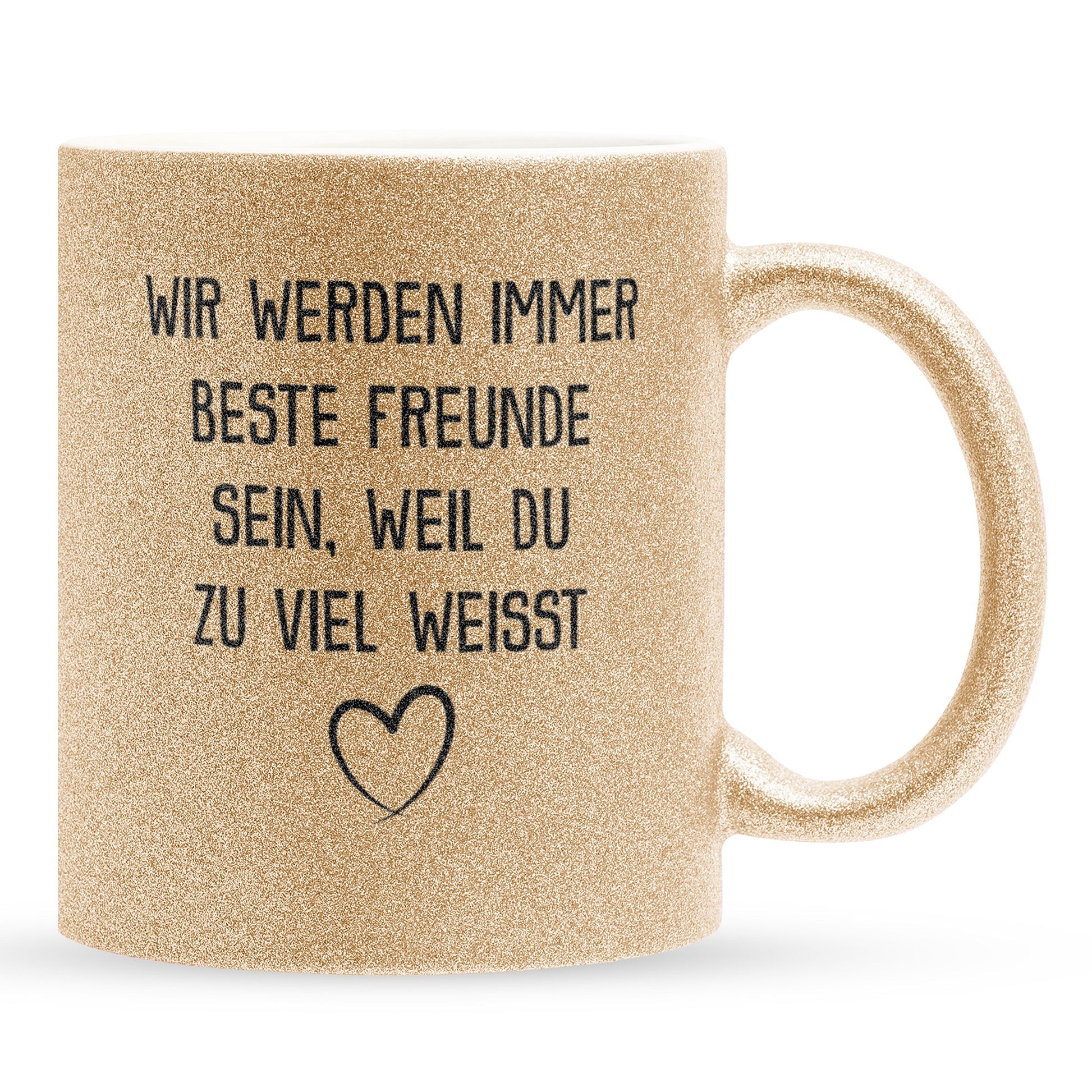 22Feels® Beste Freundin Geschenk - Glitzertasse mit Spruch: Du weisst zu viel (Gold, 320ml)-Glitzertasse Gold 320ml-22Feels