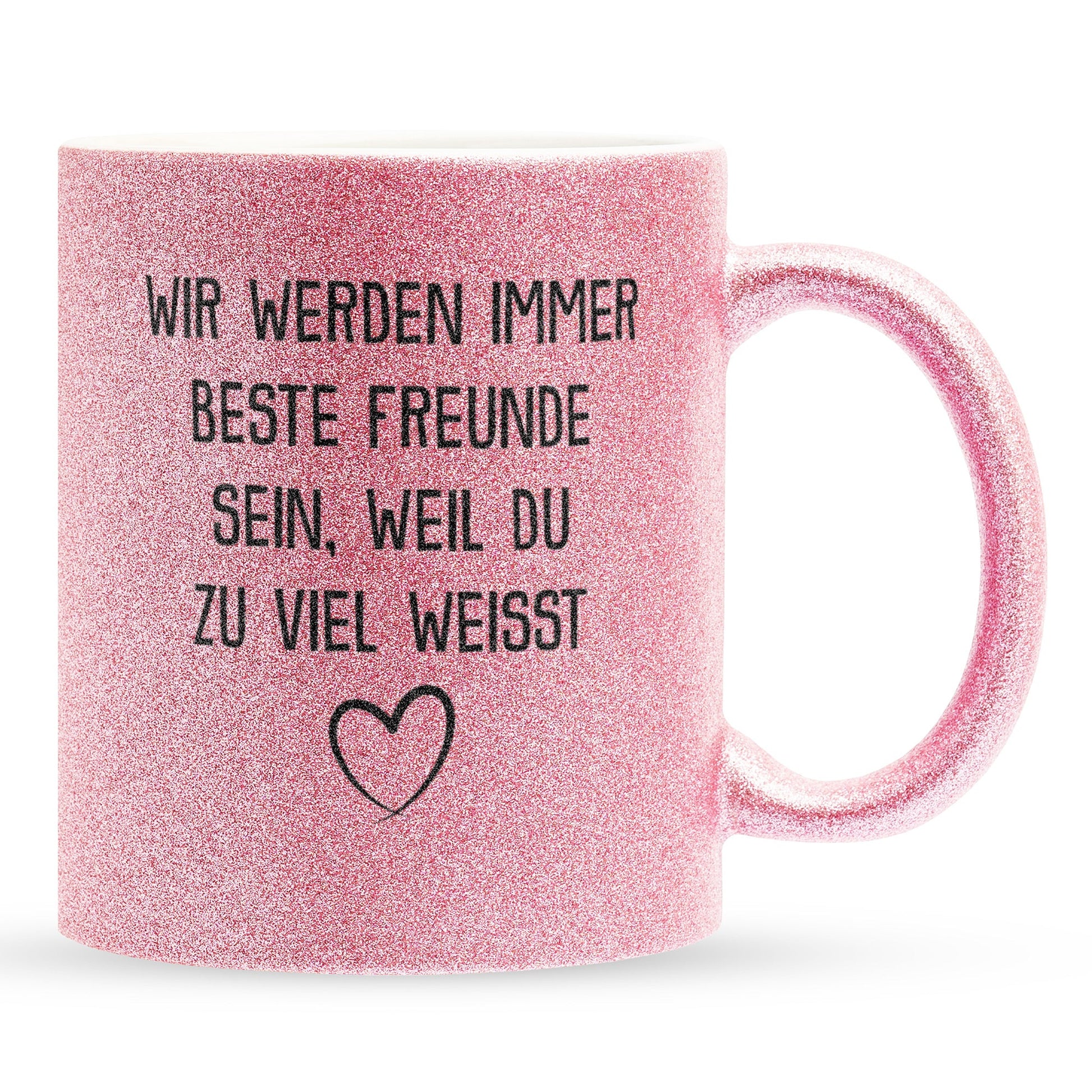 22Feels® Beste Freundin Geschenk - Glitzertasse mit Spruch: Du weisst zu viel (Pink, 320ml)-Glitzertasse Pink 320ml-22Feels