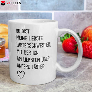 22Feels® Geschenk für Beste Freundin - Tasse mit Spruch: Lästerschwester (Weiss, 320ml)-Weisse Tasse 320ml-22Feels