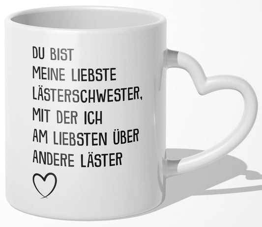 22Feels® Geschenk für Beste Freundin - Tasse mit Spruch: Liebste Lästerschwester (Herzhenkel, Weiss, 320ml)-Tasse Weiss Herzhenkel 320ml-22Feels