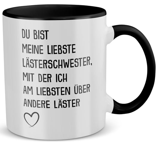 22Feels® Beste Freundin Geschenk - Tasse mit Spruch: Lästern (Weiss-Schwarz, 320ml)-TwoTone Tasse Weiss-Schwarz 320ml-22Feels