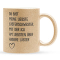22Feels® Beste Freundin Geschenk - Glitzertasse mit Spruch: Lästern (Gold, 320ml)-Glitzertasse Gold 320ml-22Feels