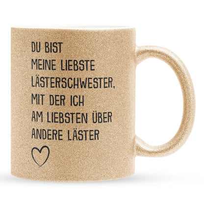 22Feels® Beste Freundin Geschenk - Glitzertasse mit Spruch: Lästern (Gold, 320ml)-Glitzertasse Gold 320ml-22Feels