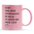 22Feels® Beste Freundin Geschenk - Glitzertasse mit Spruch: Lästern (Pink, 320ml)-Glitzertasse Pink 320ml-22Feels