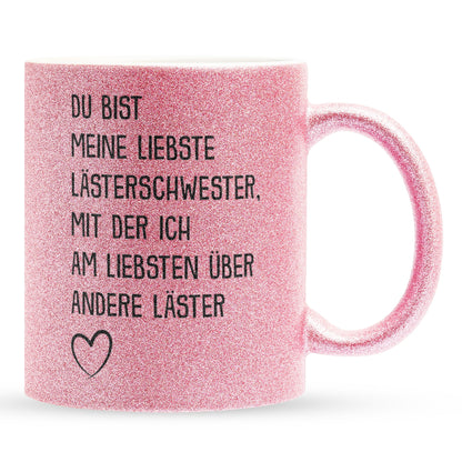 22Feels® Beste Freundin Geschenk - Glitzertasse mit Spruch: Lästern (Pink, 320ml)-Glitzertasse Pink 320ml-22Feels