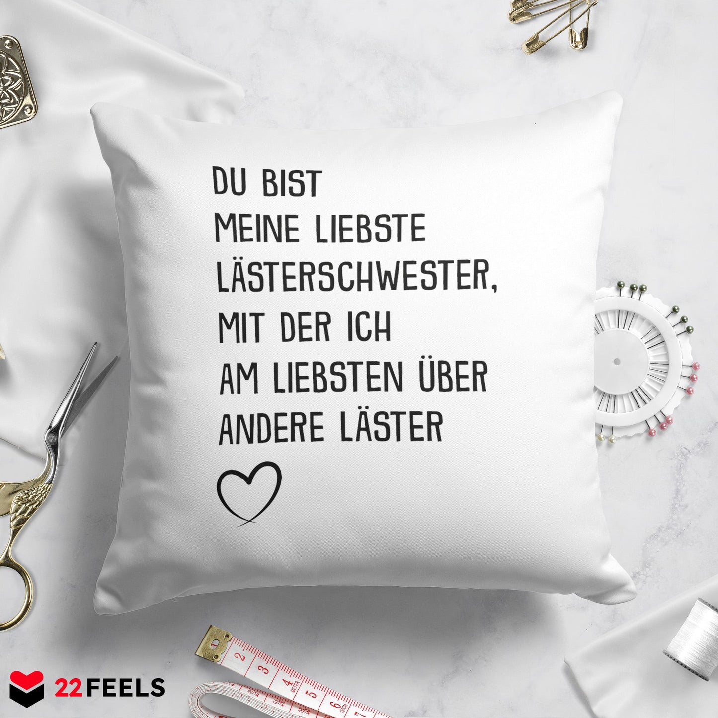 22Feels® Beste Freundin Geschenk - Kissen mit Spruch: Lästern (Weiss 40x40cm)-Kissen Weiss 40x40-22Feels