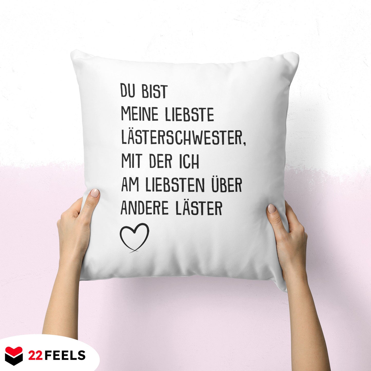 22Feels® Beste Freundin Geschenk - Kissen mit Spruch: Lästern (Weiss 40x40cm)-Kissen Weiss 40x40-22Feels