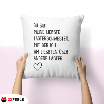 22Feels® Beste Freundin Geschenk - Kissen mit Spruch: Lästern (Weiss 40x40cm)-Kissen Weiss 40x40-22Feels