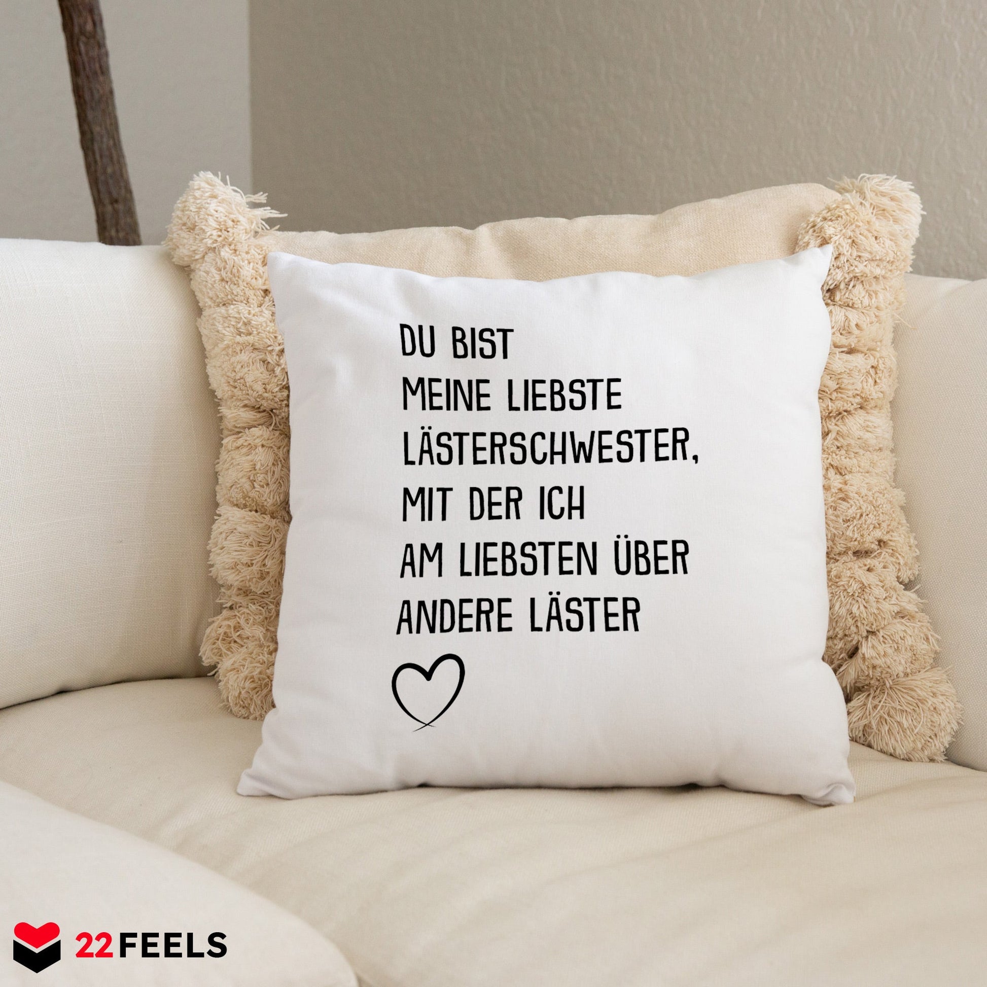 22Feels® Beste Freundin Geschenk - Kissen mit Spruch: Lästern (Weiss 40x40cm)-Kissen Weiss 40x40-22Feels