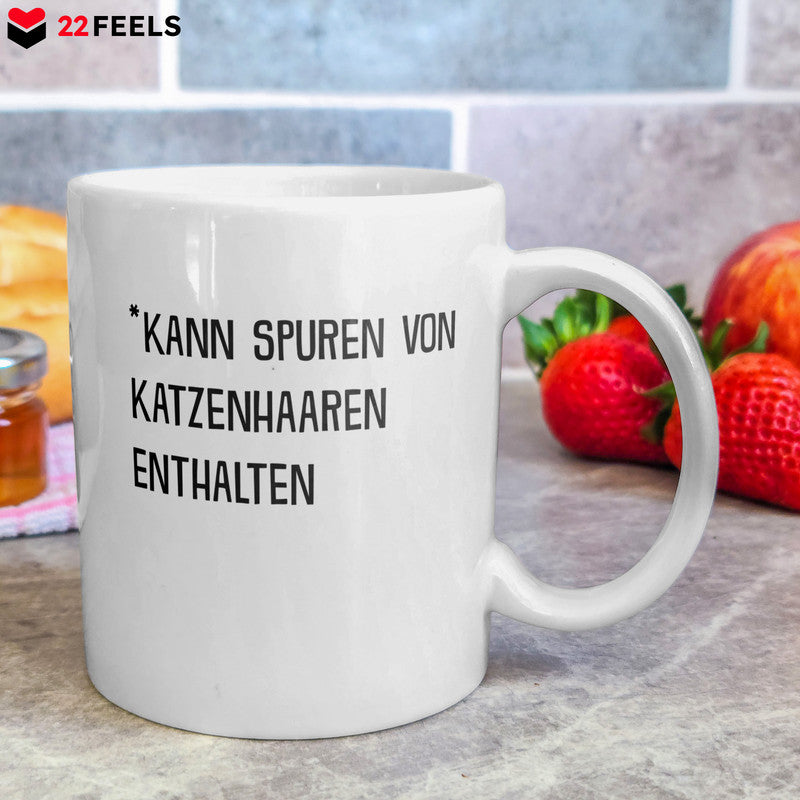 22Feels® Geschenk für Katzenfans - Tasse mit Spruch: Kann Spuren Von Katzenhaaren Enthalten (Weiss, 320ml)-Weisse Tasse 320ml-22Feels