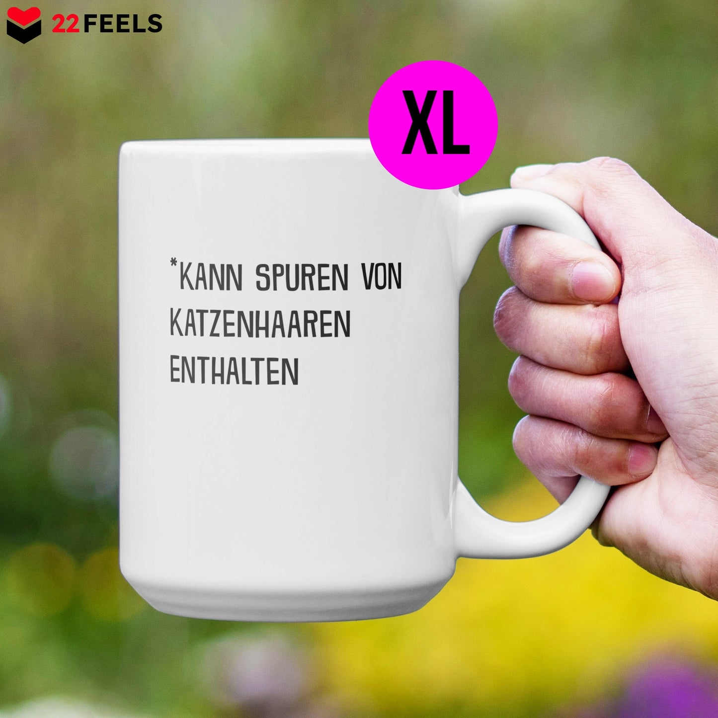 22Feels® Geschenk für Katzenfans - XL Tasse mit Spruch: Kann Spuren Von Katzenhaaren Enthalten (Weiss, 440ml)-Weisse XL Tasse 440ml-22Feels