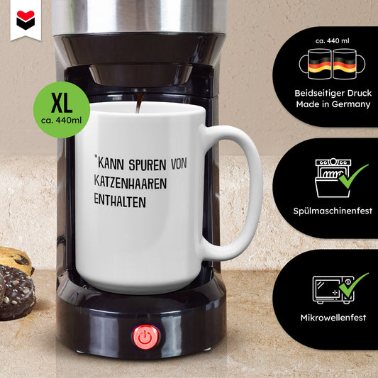 22Feels® Geschenk für Katzenfans - XL Tasse mit Spruch: Kann Spuren Von Katzenhaaren Enthalten (Weiss, 440ml)-Weisse XL Tasse 440ml-22Feels
