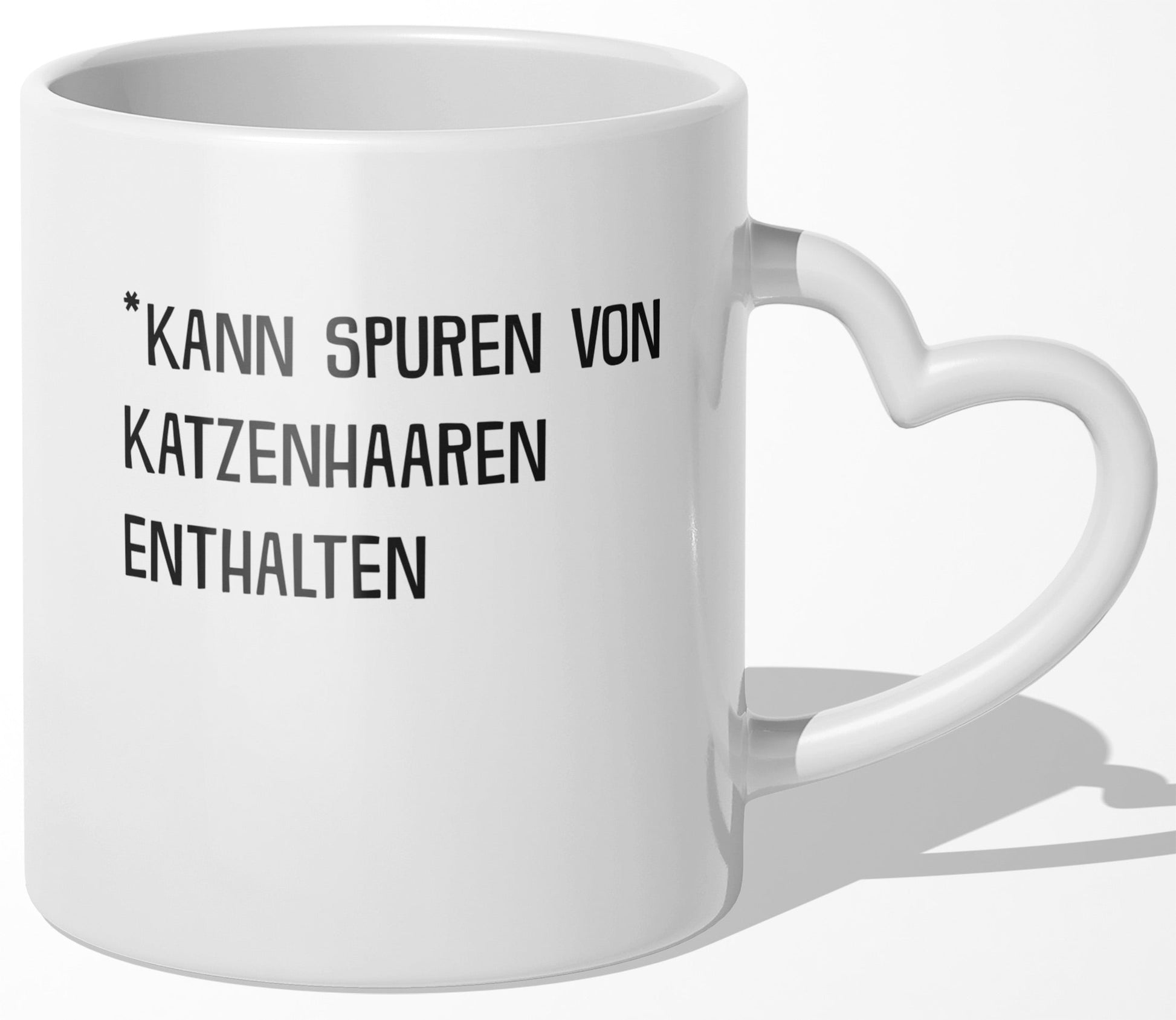 22Feels® Geschenk für Katzenfans - Tasse mit Spruch: Kann Spuren Von Katzenhaaren Enthalten (Herzhenkel, Weiss, 320ml)-Tasse Weiss Herzhenkel 320ml-22Feels