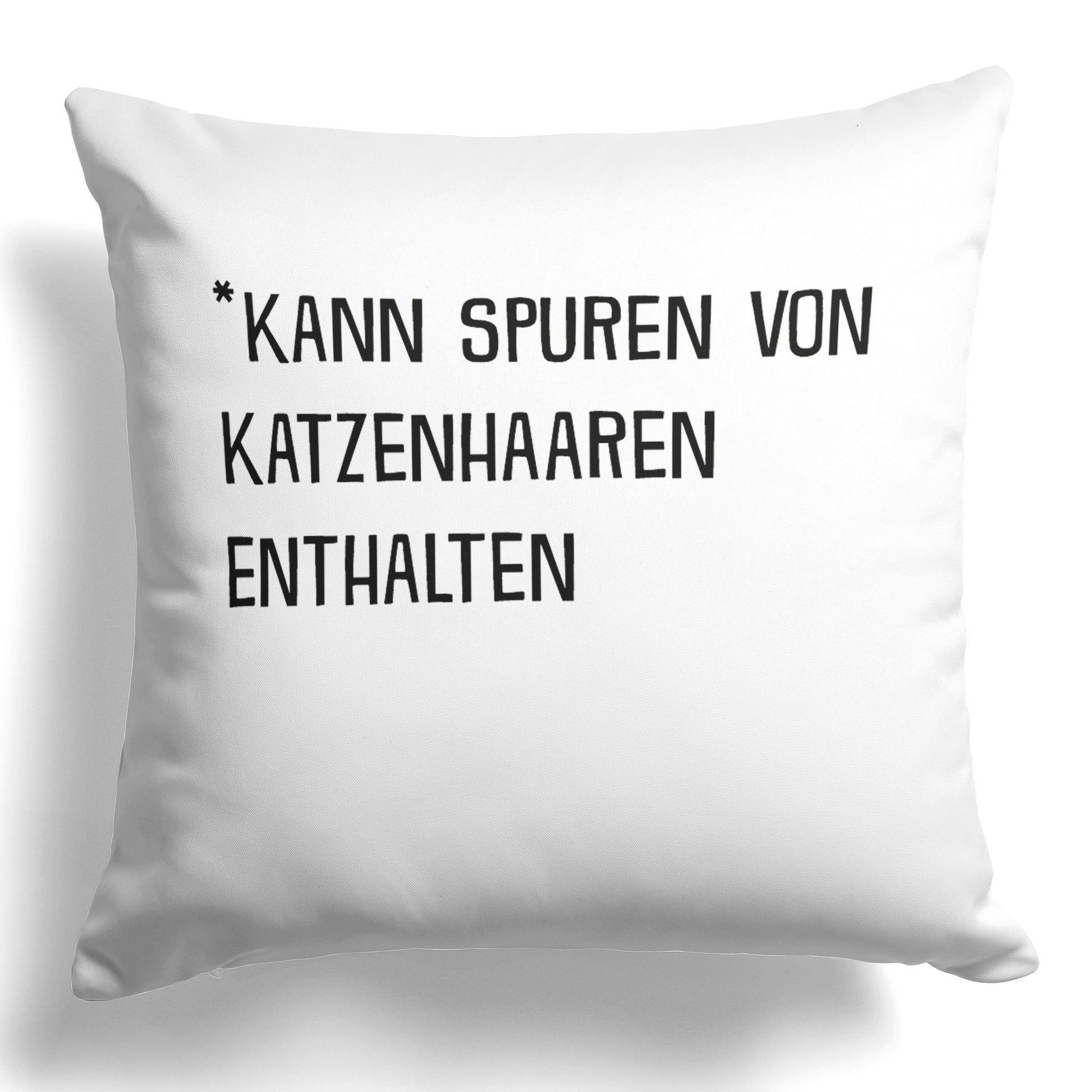 22Feels® Geschenk für Katzenfans - Kissen mit Spruch: Kann Spuren Von Katzenhaaren Enthalten (Weiss 40x40cm)-Kissen Weiss 40x40-22Feels