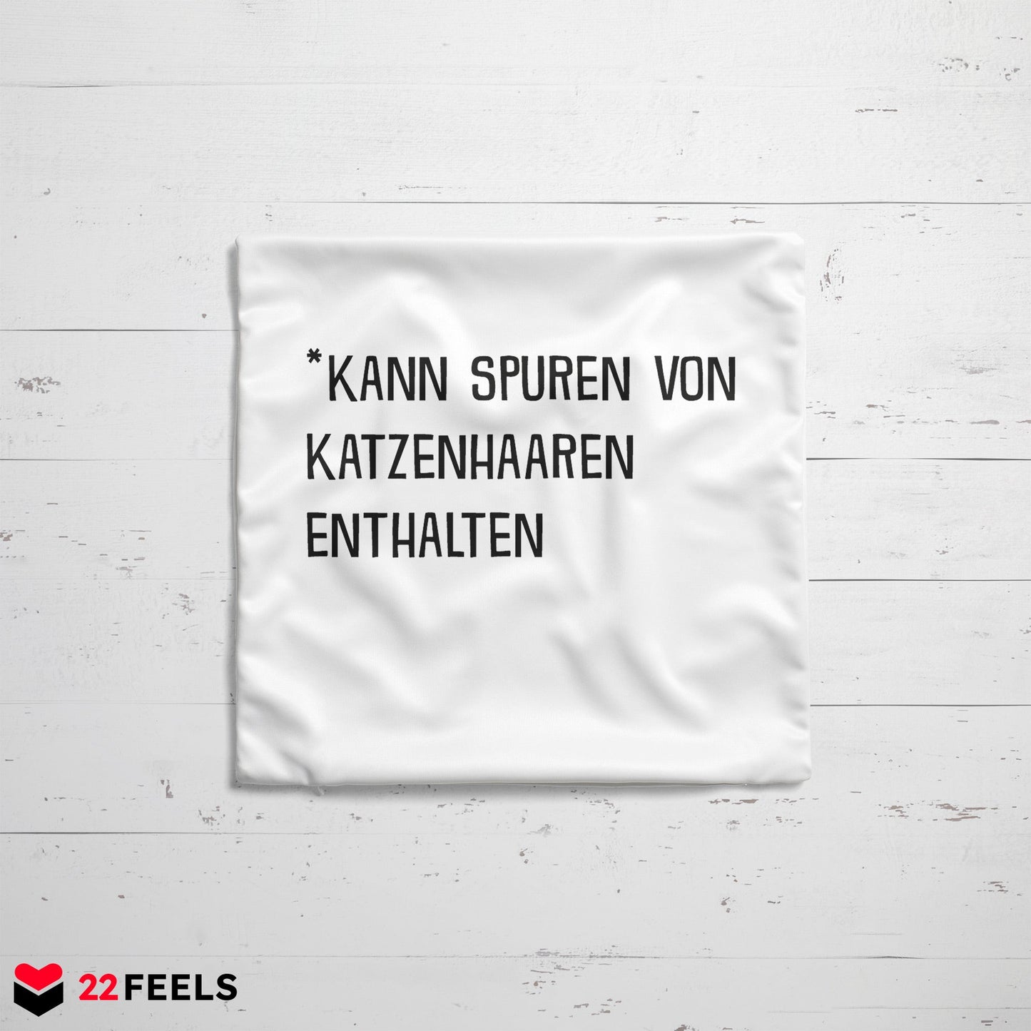 22Feels® Geschenk für Katzenfans - Kissen mit Spruch: Kann Spuren Von Katzenhaaren Enthalten (Weiss 40x40cm)-Kissen Weiss 40x40-22Feels