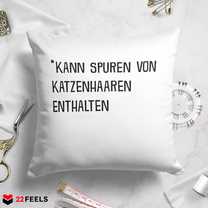 22Feels® Geschenk für Katzenfans - Kissen mit Spruch: Kann Spuren Von Katzenhaaren Enthalten (Weiss 40x40cm)-Kissen Weiss 40x40-22Feels