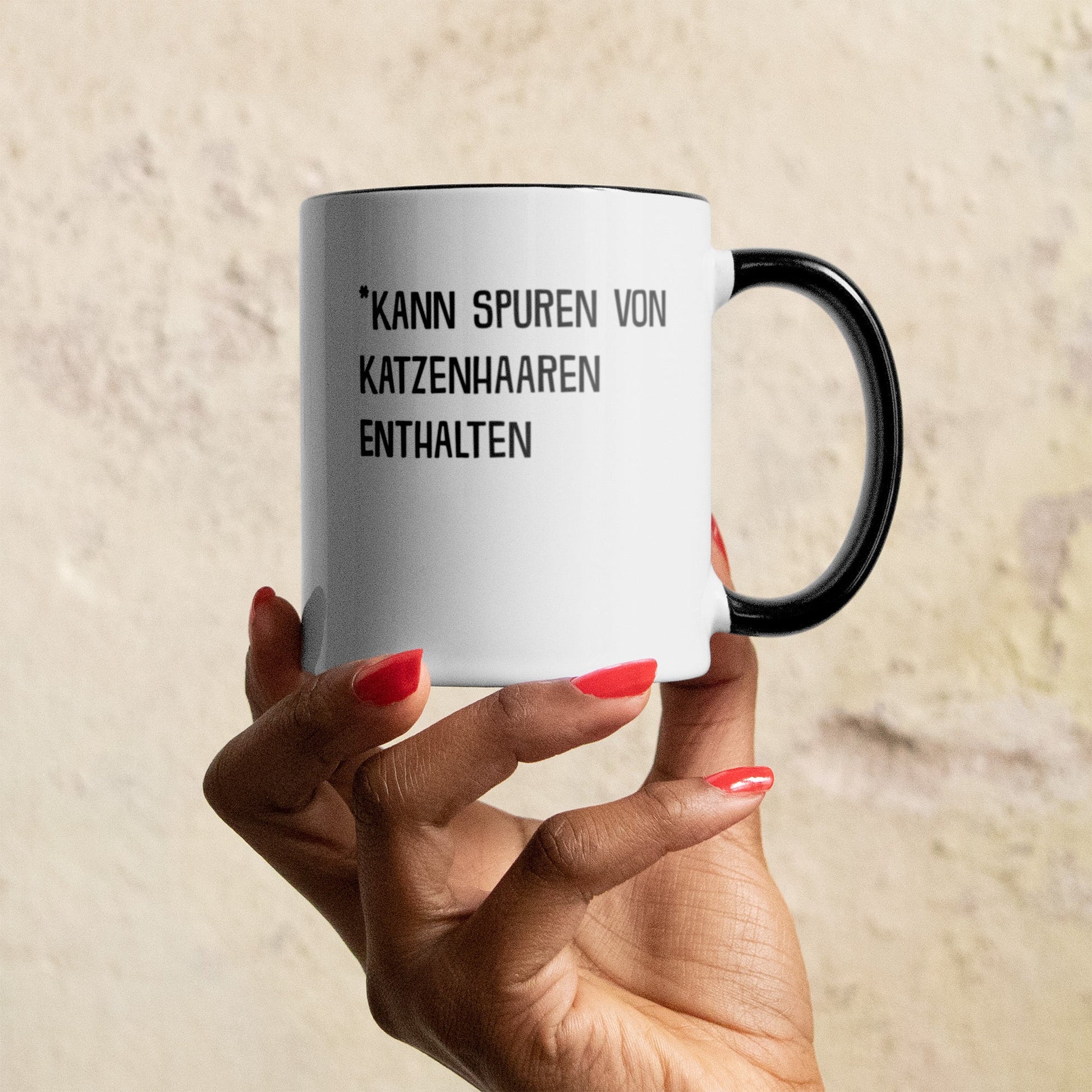 22Feels® Geschenk für Katzenfans - Tasse mit Spruch: Kann Spuren Von Katzenhaaren Enthalten (Weiss-Schwarz, 320ml)-TwoTone Tasse Weiss-Schwarz 320ml-22Feels