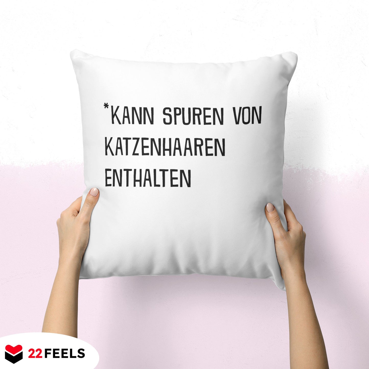 22Feels® Geschenk für Katzenfans - Kissen mit Spruch: Kann Spuren Von Katzenhaaren Enthalten (Weiss 40x40cm)-Kissen Weiss 40x40-22Feels