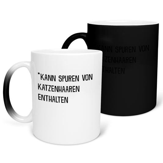 22Feels® Geschenk für Katzenfans - Zaubertasse mit Spruch: Kann Spuren Von Katzenhaaren Enthalten (Matt-Schwarz und Weiss, 320ml)-Farbwechsel Tasse Matt 320ml-22Feels