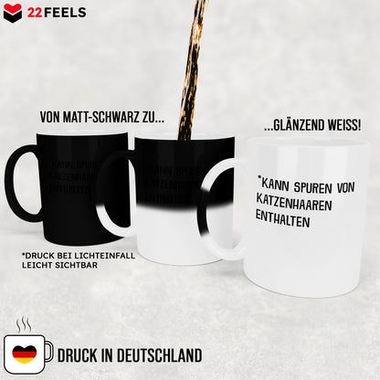 22Feels® Geschenk für Katzenfans - Zaubertasse mit Spruch: Kann Spuren Von Katzenhaaren Enthalten (Matt-Schwarz und Weiss, 320ml)-Farbwechsel Tasse Matt 320ml-22Feels