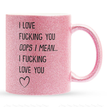 22Feels® Pärchen Geschenk zum Jahrestag, Hochzeitstag, Valentinstag etc. - Glitzertasse mit Spruch (Pink, 320ml)-Glitzertasse Pink 320ml-22Feels