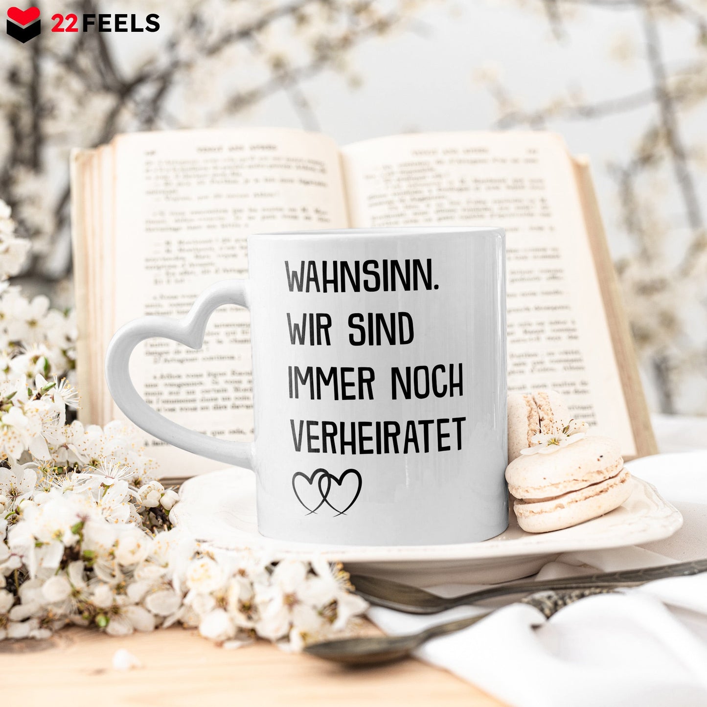 22Feels® Ehepaar Geschenk zum Hochzeitstag, Valentinstag etc. - Tasse mit Spruch (Herzhenkel, Weiss, 320ml)-Tasse Weiss Herzhenkel 320ml-22Feels