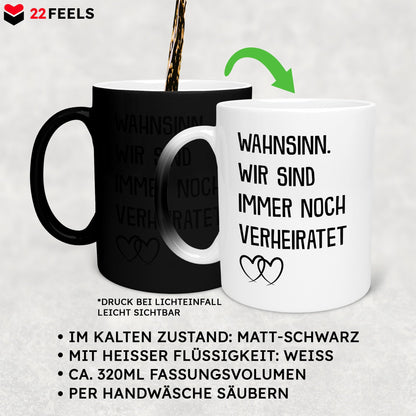22Feels® Ehepaar Geschenk zum Hochzeitstag, Valentinstag etc. - Zaubertasse mit Spruch (Matt-Schwarz und Weiss, 320ml)-Farbwechsel Tasse Matt 320ml-22Feels