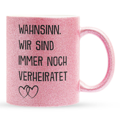 22Feels® Ehepaar Geschenk zum Hochzeitstag, Valentinstag etc. - Glitzertasse mit Spruch (Pink, 320ml)-Glitzertasse Pink 320ml-22Feels