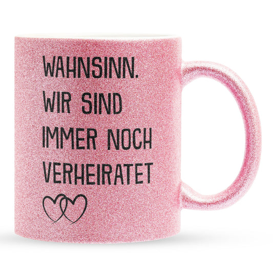 22Feels® Ehepaar Geschenk zum Hochzeitstag, Valentinstag etc. - Glitzertasse mit Spruch (Pink, 320ml)-Glitzertasse Pink 320ml-22Feels