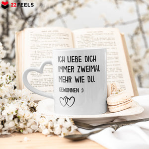 22Feels® Paar Geschenk zum Jahrestag, Hochzeitstag, Valentinstag etc. - Tasse mit Spruch (Herzhenkel, Weiss, 320ml)-Tasse Weiss Herzhenkel 320ml-22Feels