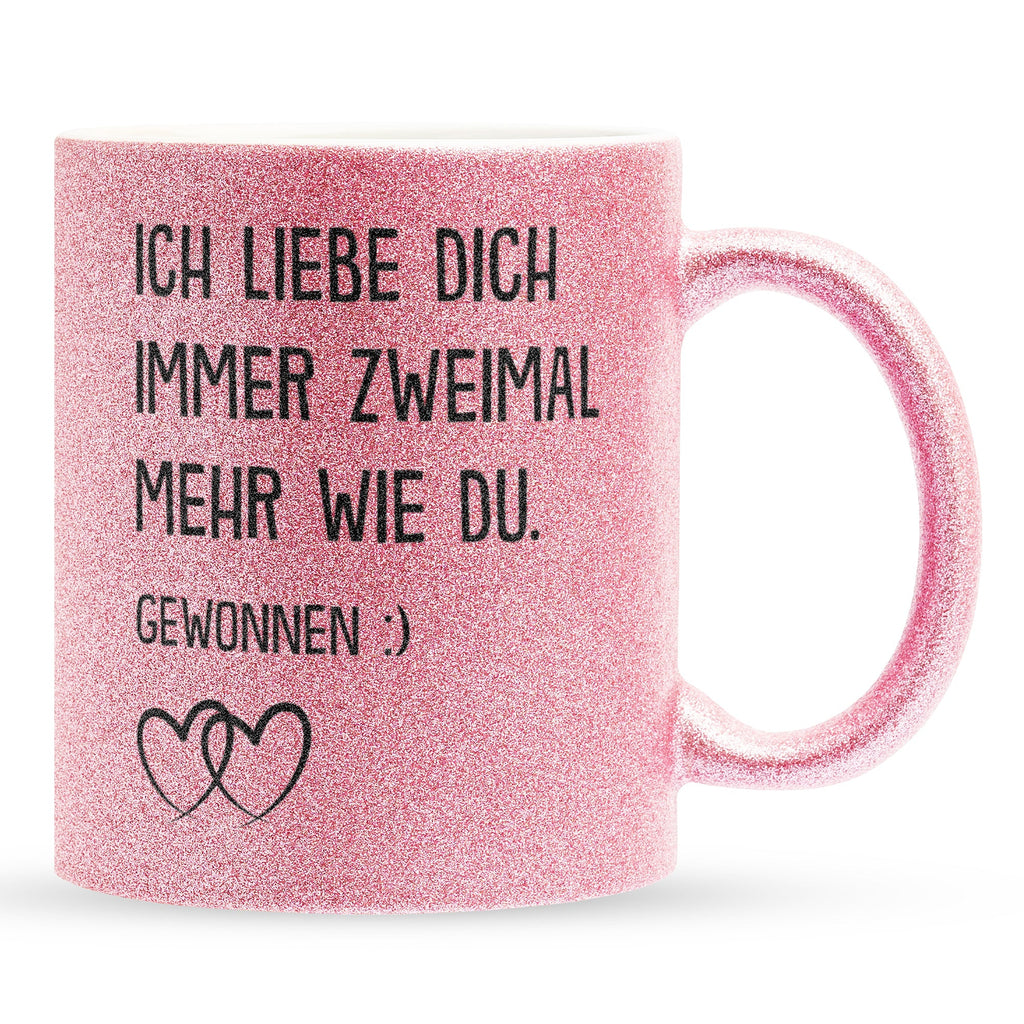 22Feels® Pärchen Geschenk zum Jahrestag, Hochzeitstag, Valentinstag etc. - Glitzertasse mit Spruch (Pink, 320ml)-Glitzertasse Pink 320ml-22Feels