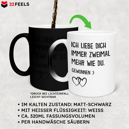 22Feels® Pärchen Geschenk zum Jahrestag, Hochzeitstag, Valentinstag etc. - Zaubertasse mit Spruch (Matt-Schwarz und Weiss, 320ml)-Farbwechsel Tasse Matt 320ml-22Feels