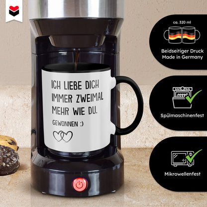 22Feels® Pärchen Geschenk zum Jahrestag, Hochzeitstag, Valentinstag etc. - Tasse mit Spruch (Weiss-Schwarz, 320ml)-TwoTone Tasse Weiss-Schwarz 320ml-22Feels