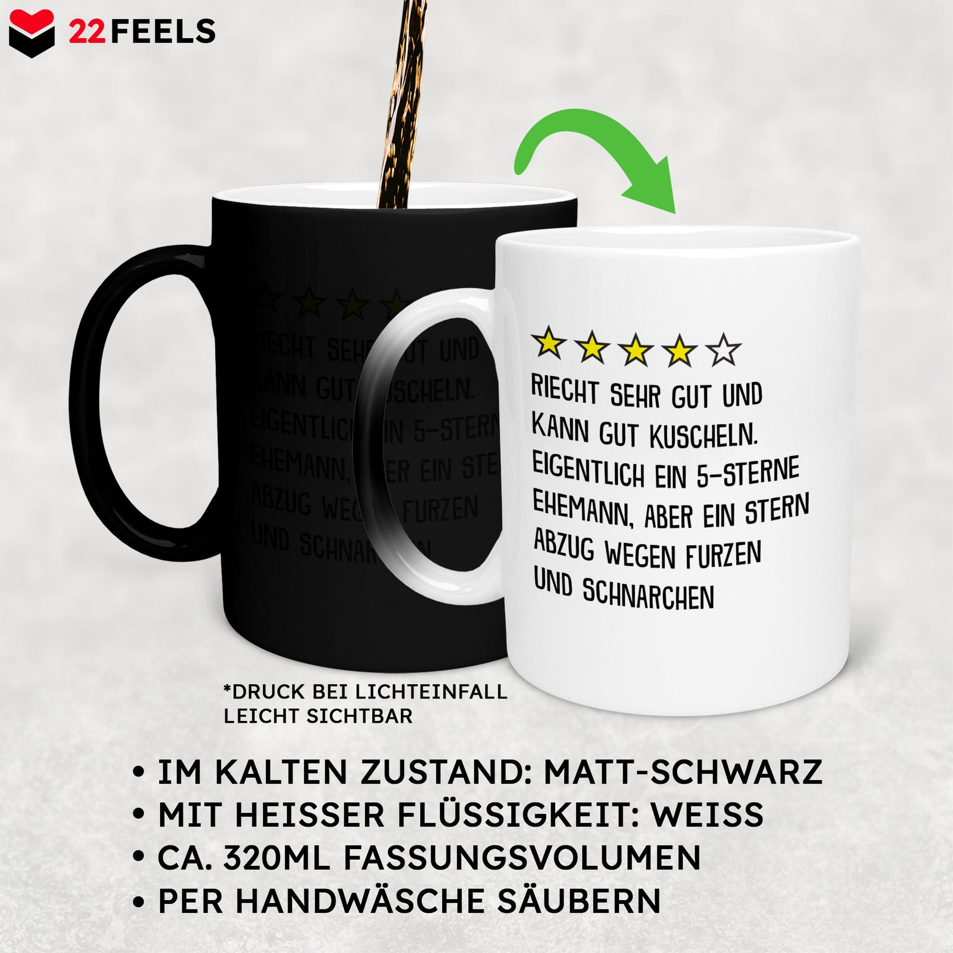 22Feels® Ehemann Geschenk zum Hochzeitstag, Valentinstag etc. - Zaubertasse mit Spruch (Matt-Schwarz und Weiss, 320ml)-Farbwechsel Tasse Matt 320ml-22Feels