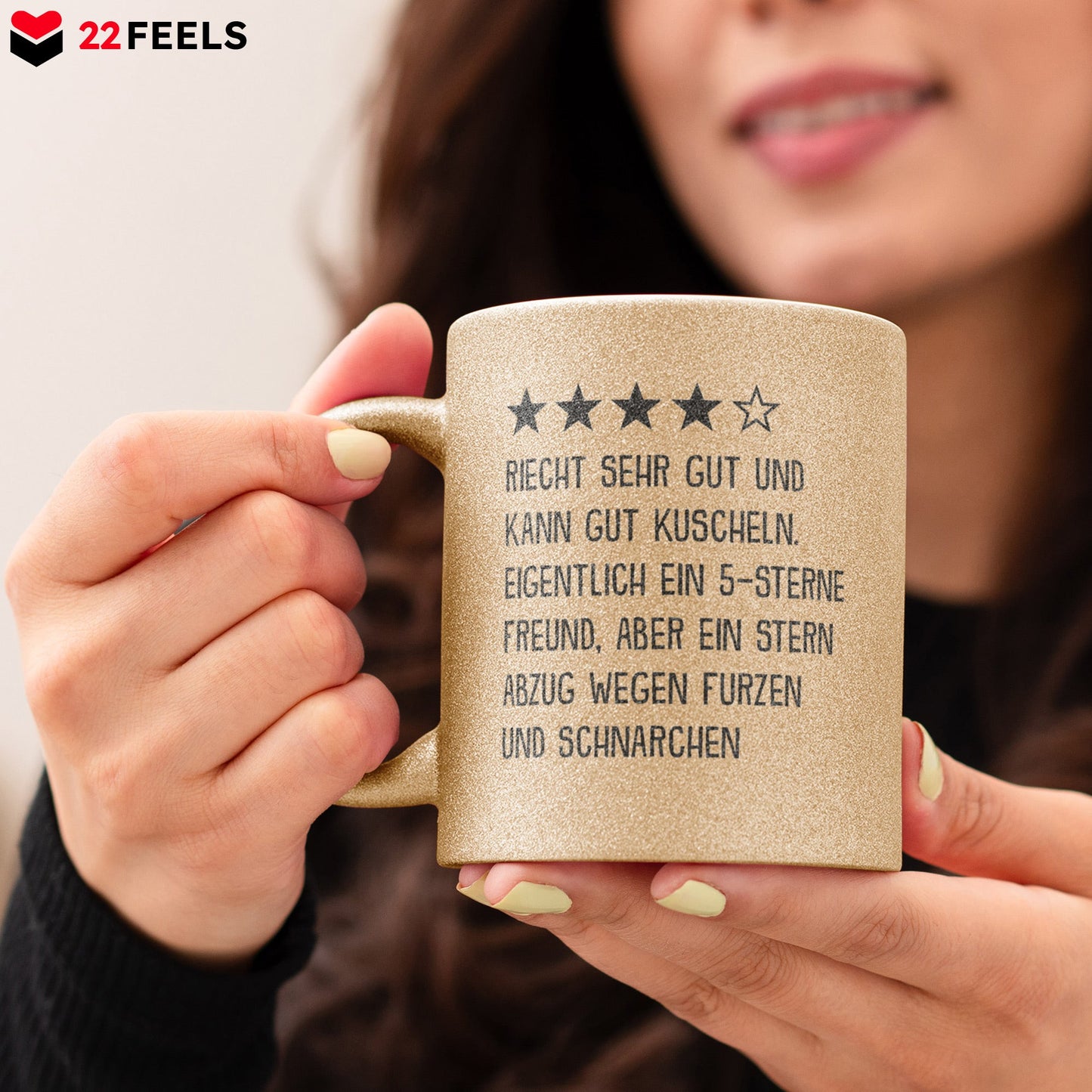 22Feels® Freund Geschenk zum Jahrestag, Valentinstag etc. - Glitzertasse mit Spruch (Gold, 320ml)-Glitzertasse Gold 320ml-22Feels