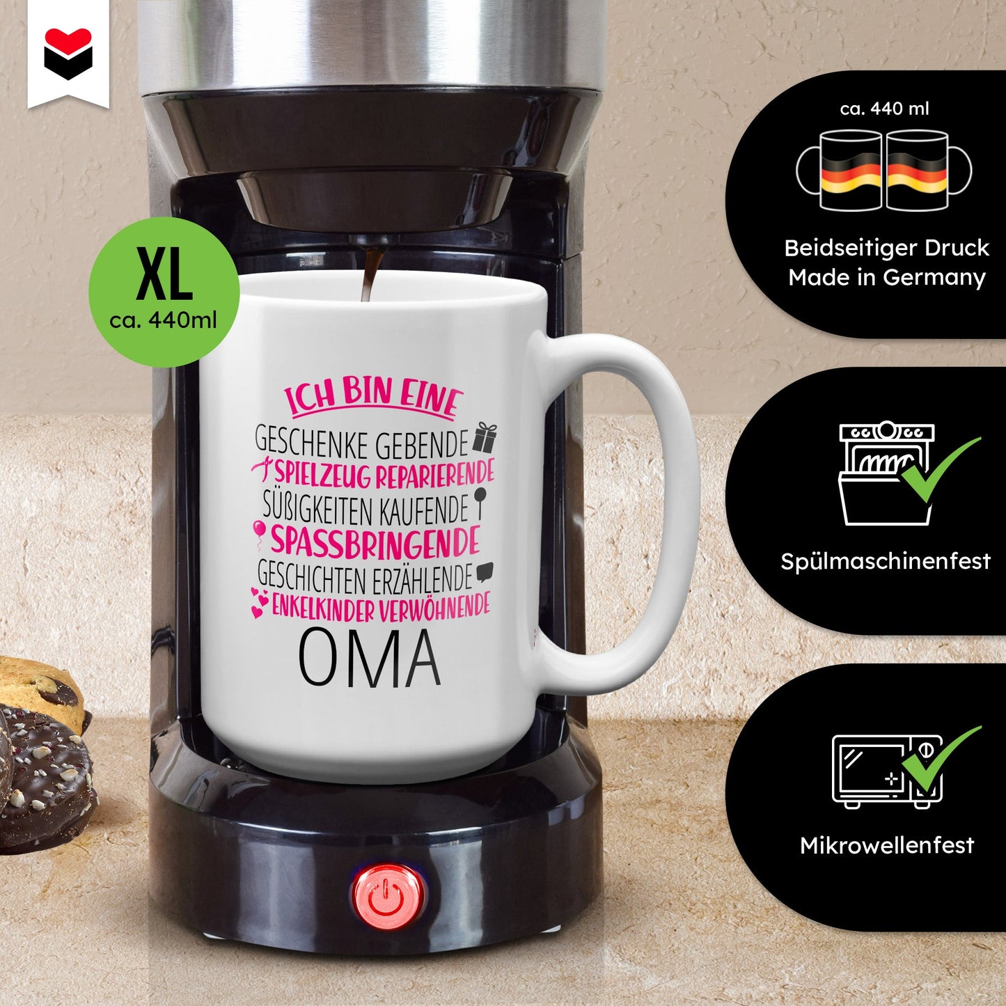 22Feels® Oma Geschenk - XL Tasse mit Spruch (Weiss, 440ml)-Weisse XL Tasse 440ml-22Feels