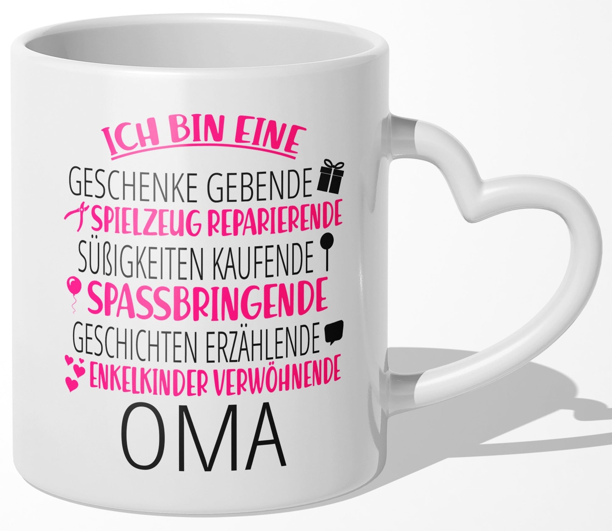22Feels® Oma Geschenk - Tasse mit Spruch: Zirkus (Herzhenkel, Weiss, 320ml)-Tasse Weiss Herzhenkel 325ml-22Feels