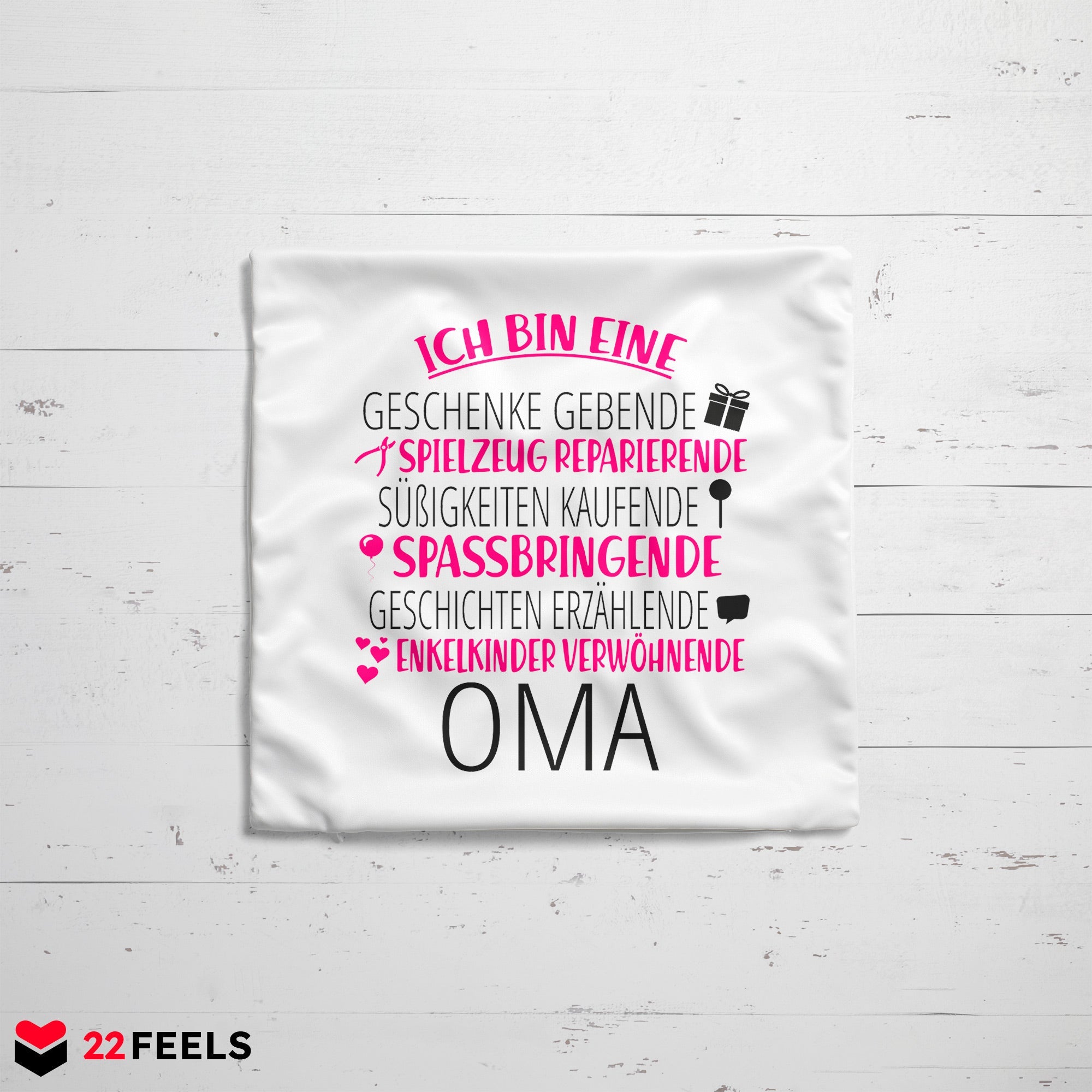 22Feels® Oma Geschenk - Kissen mit Spruch (Weiss 40x40cm)-Kissen Weiss 40x40-22Feels