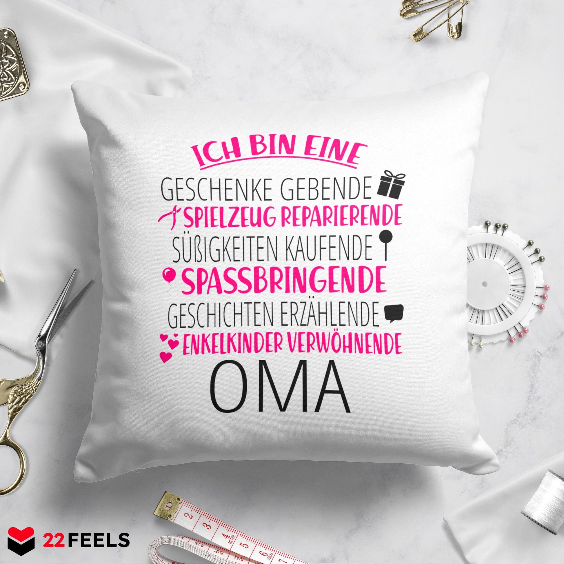 22Feels® Oma Geschenk - Kissen mit Spruch (Weiss 40x40cm)-Kissen Weiss 40x40-22Feels