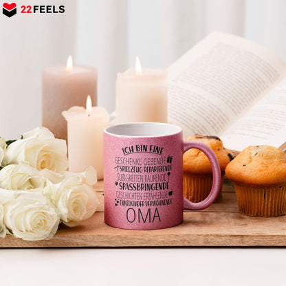 22Feels® Oma Geschenk - Glitzertasse mit Spruch (Pink, 320ml)-Glitzertasse Pink 320ml-22Feels