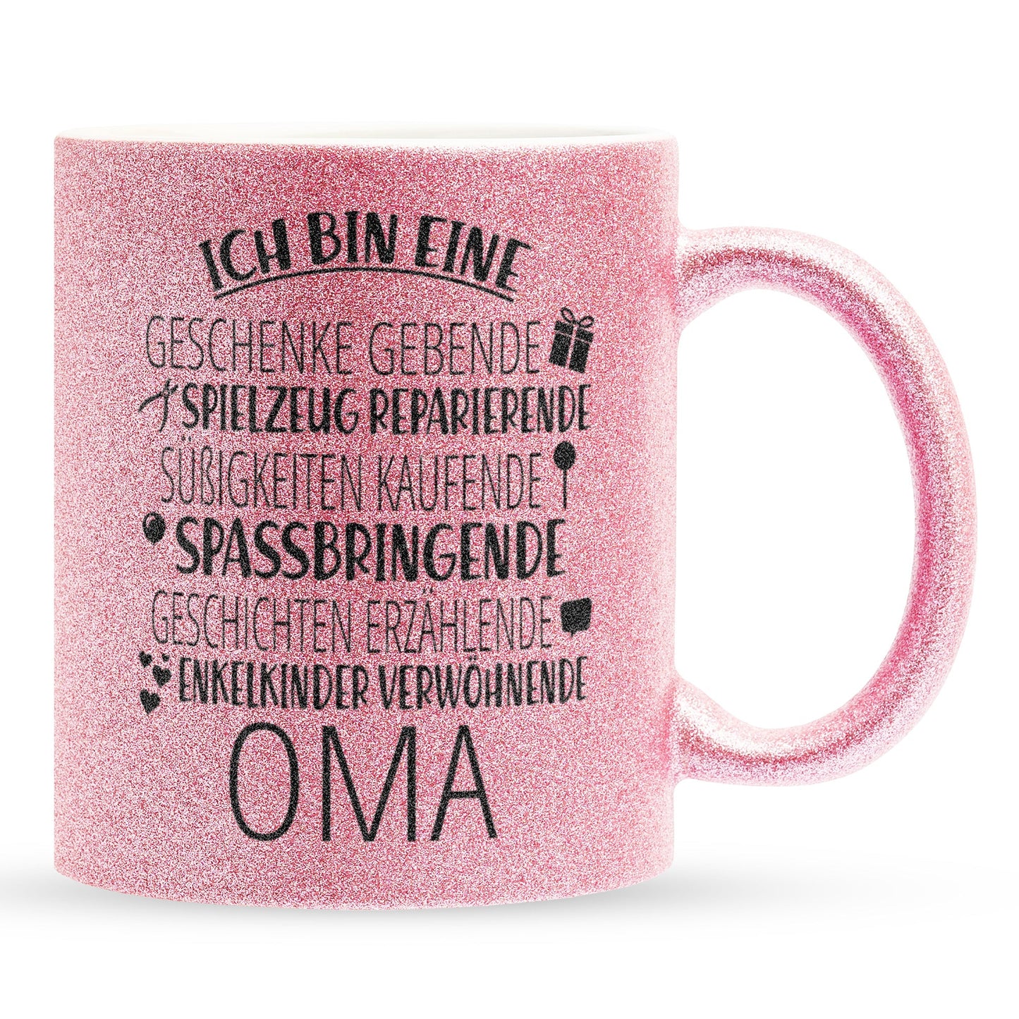 22Feels® Oma Geschenk - Glitzertasse mit Spruch (Pink, 320ml)-Glitzertasse Pink 320ml-22Feels