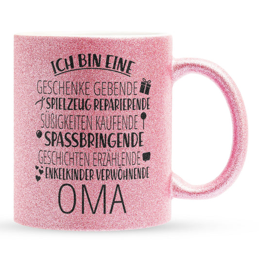 22Feels® Oma Geschenk - Glitzertasse mit Spruch (Pink, 320ml)-Glitzertasse Pink 320ml-22Feels