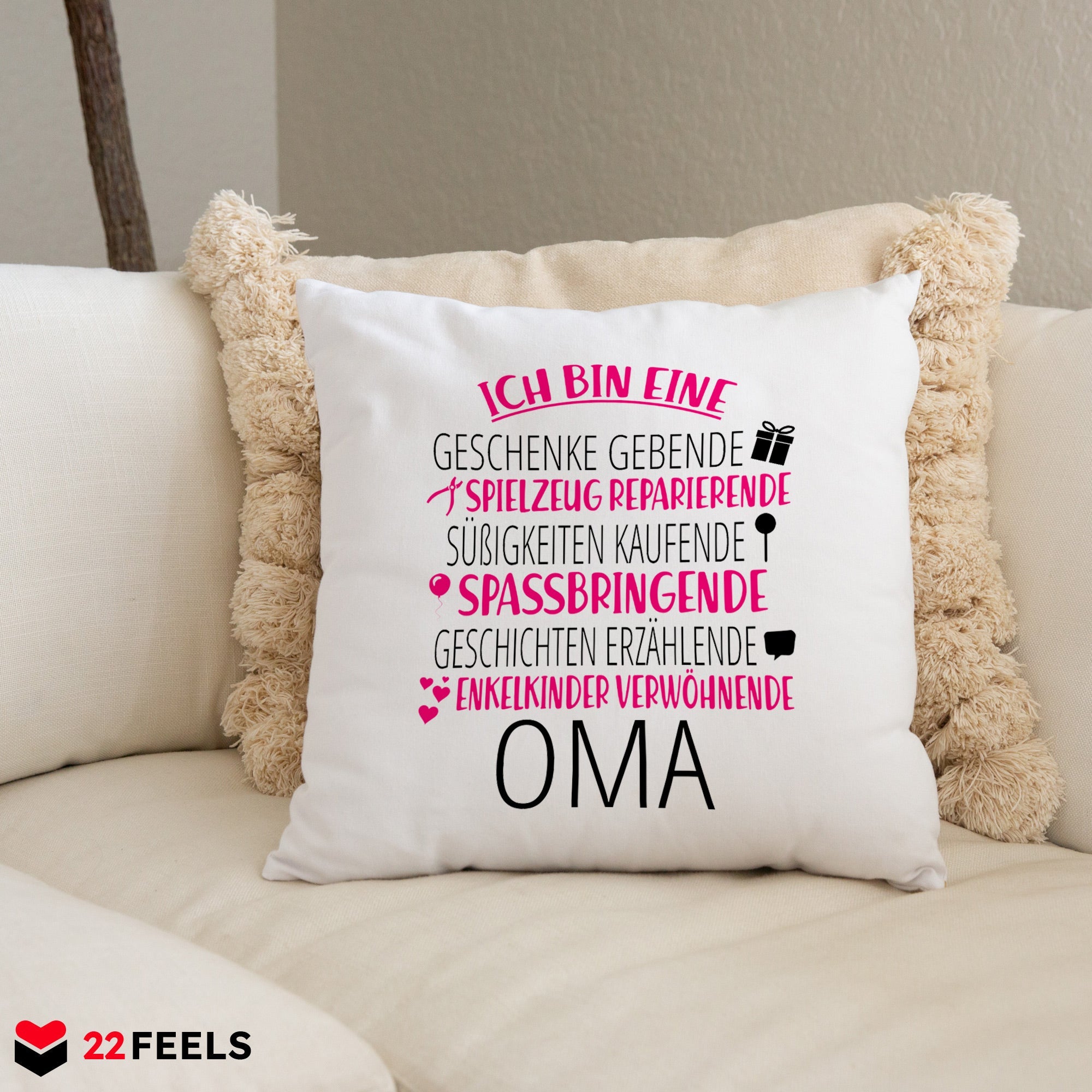 22Feels® Oma Geschenk - Kissen mit Spruch (Weiss 40x40cm)-Kissen Weiss 40x40-22Feels