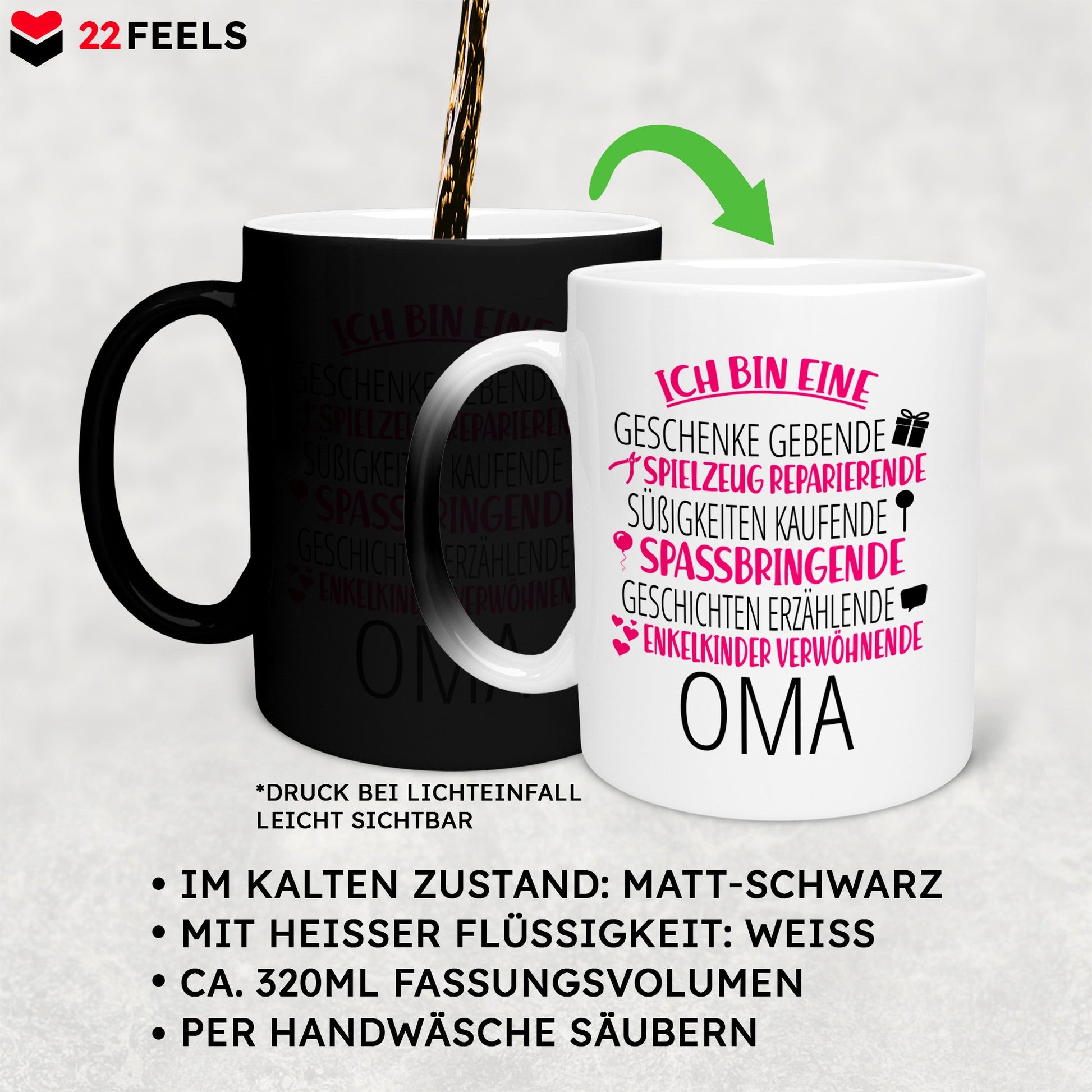 22Feels® Oma Geschenk - Zaubertasse mit Spruch (Matt-Schwarz und Weiss, 320ml)-Farbwechsel Tasse Matt 320ml-22Feels